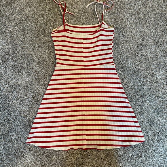 Reformation Annette Dress in Red and White Stripe, Size L - Picture 3 of 5